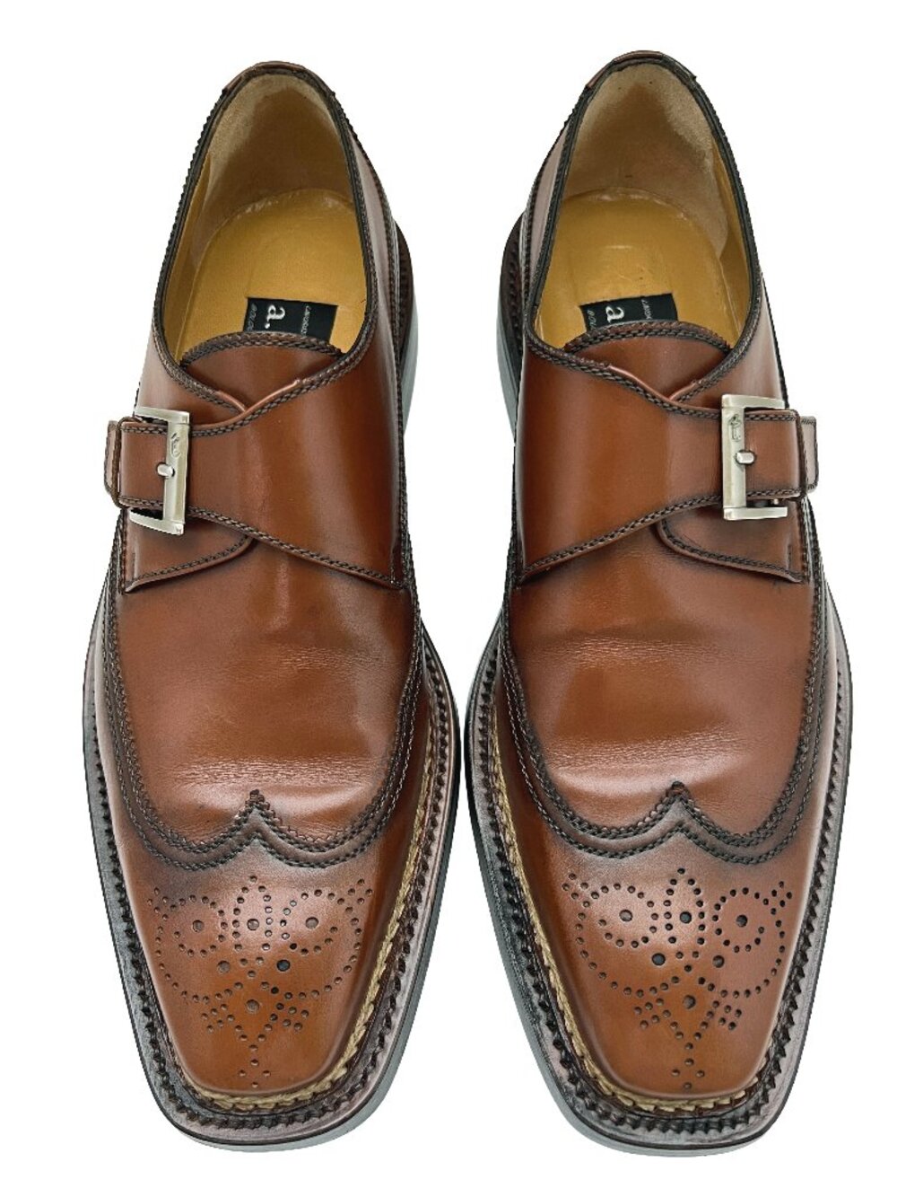 $2500 A. Testoni NORVEGESE Goodyear Mens Monkstrap Wingtip Shoes US 9 /UK 8 /42
